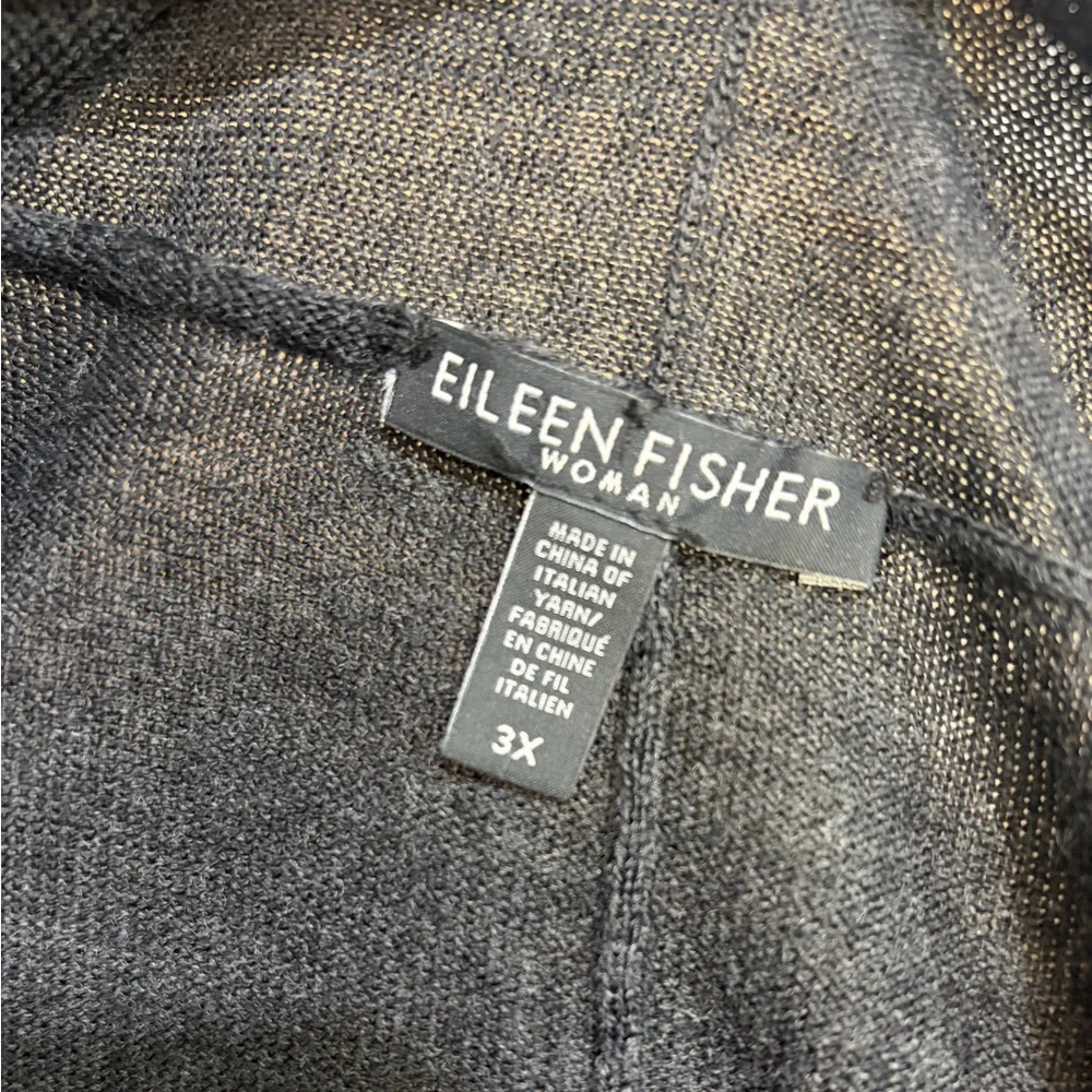 Eileen Fisher Open-Front Mid Length Charcoal Gray Cardigan 100% Merino‎ Wool